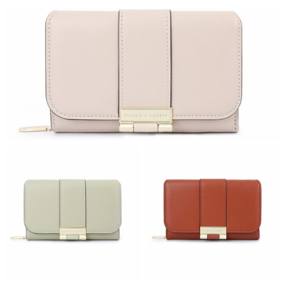 Foldable PU Leather Short Wallet Zipper Women Card Holder Water-proof Three Fold Wallet  Gift