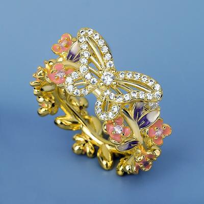 Exquisite Women's for Necklace Flower Ring Butterfly Shape Jewelry Ring Fashion Handmade Enamel Women's Jewelry