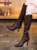 Autumn Winter Pointed Toe Elegant Heeled Leather Knee High Shaft Shoes Woman Gothic Fashion 2025 Chic Sale Long Boots for Women