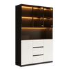 LED-beleuchteter Glasvitrinenschrank 120×40×200 cm – Gehärtetes Glas mit Regalen, Drei Schubladen und Zwei Türen, Vielseitig für Wohn- und Esszimmer.