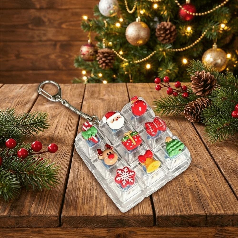 9-Key Square Fidget Keychain Christmas Tree Button Decompression Toy Kids Bag Pendant