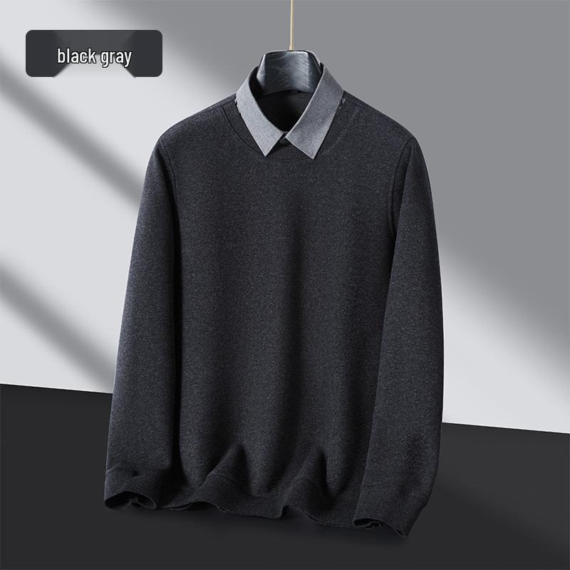 Men s 2025 Faux Two-Piece Knitwear Polo Hoodie for Autumn/Winter XL