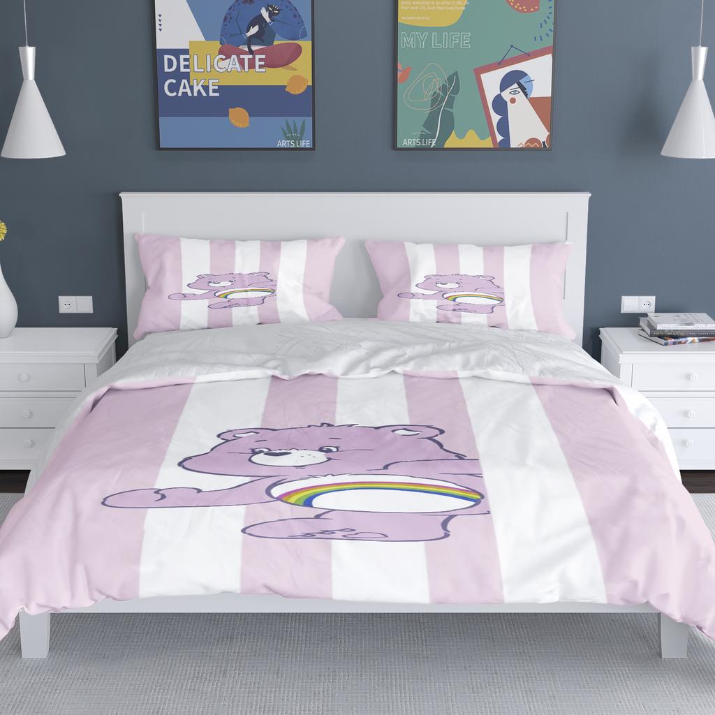 Tecknade Flickor Anime Care Bears Påslakan Set Kawaii Täckeöverdrag Örngott Set Barn Sängkläder Set Dekor Full Queen Size