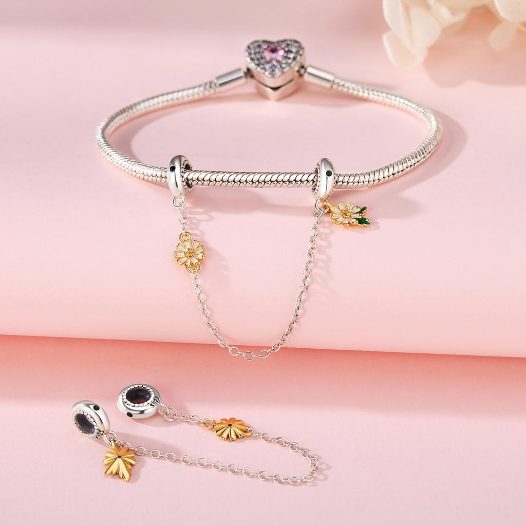 Beads Copper Charms Original Yellow Daisy Safety Chain Beads Fit Bracelet Jewelry Diy Women Fine Gift Accessory