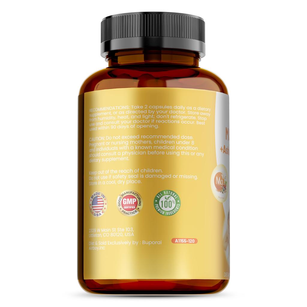 Ashwagandha Complex, Highly Absorbable Magnesium Complex, Relieves Stress, Strengthens Muscles and Heart, Gluten-free.