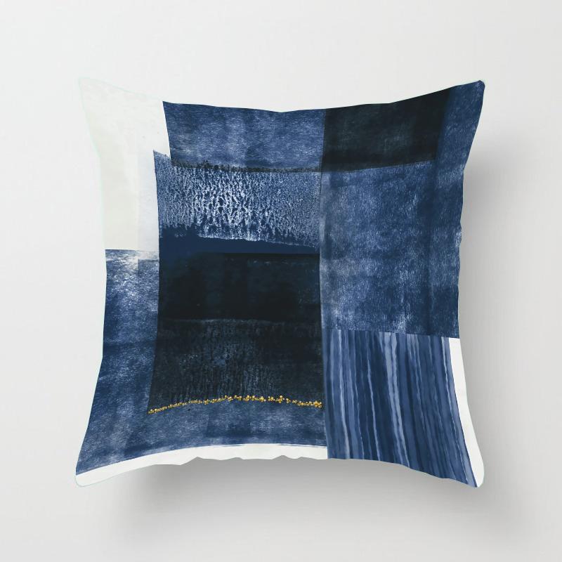 Blauer Kissenbezug aus Polyester mit geometrischem Aufdruck, für Zuhause, Wohnzimmer, Sofa, Bürostuhl, dekorativer Kissenbezug