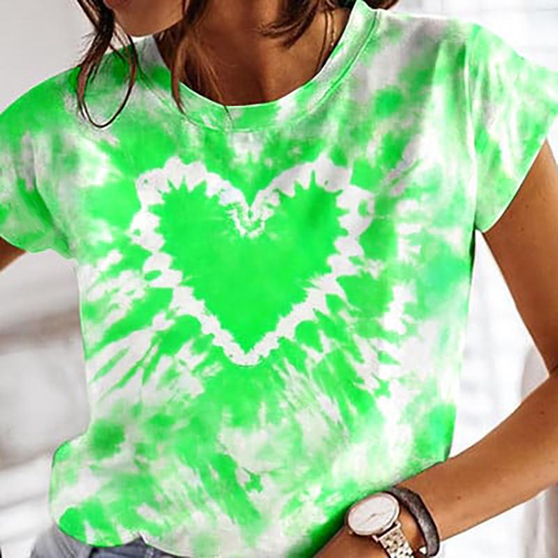 Women's Heart Tie-dye 3D Printed T-Shirts Summer Women's Round-Neck Short Sleeve T Shirt Harajuku Tees Y2k Top Female Clothing