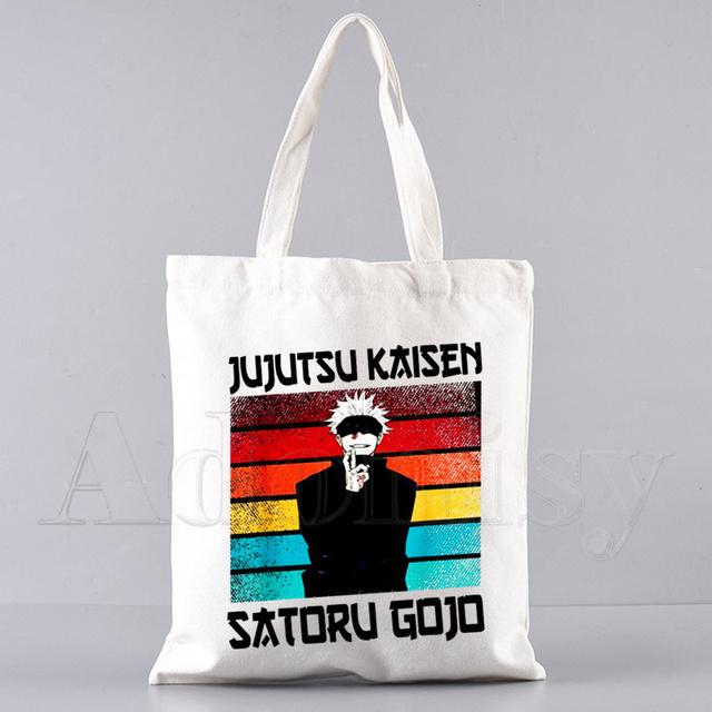 Borsa Shopping in Tela da Donna Jujutsu Kaisen Stampa Lettere Borsa a Spalla in Tessuto Femminile Borsa a Mano Eco Tote Riutilizzabile per la Spesa