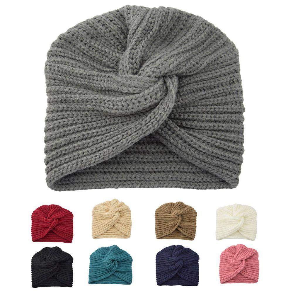 Warm Knitted Turban Hat Twist Women's Headwear Casual Wool Turban Cap  Autumn Winter