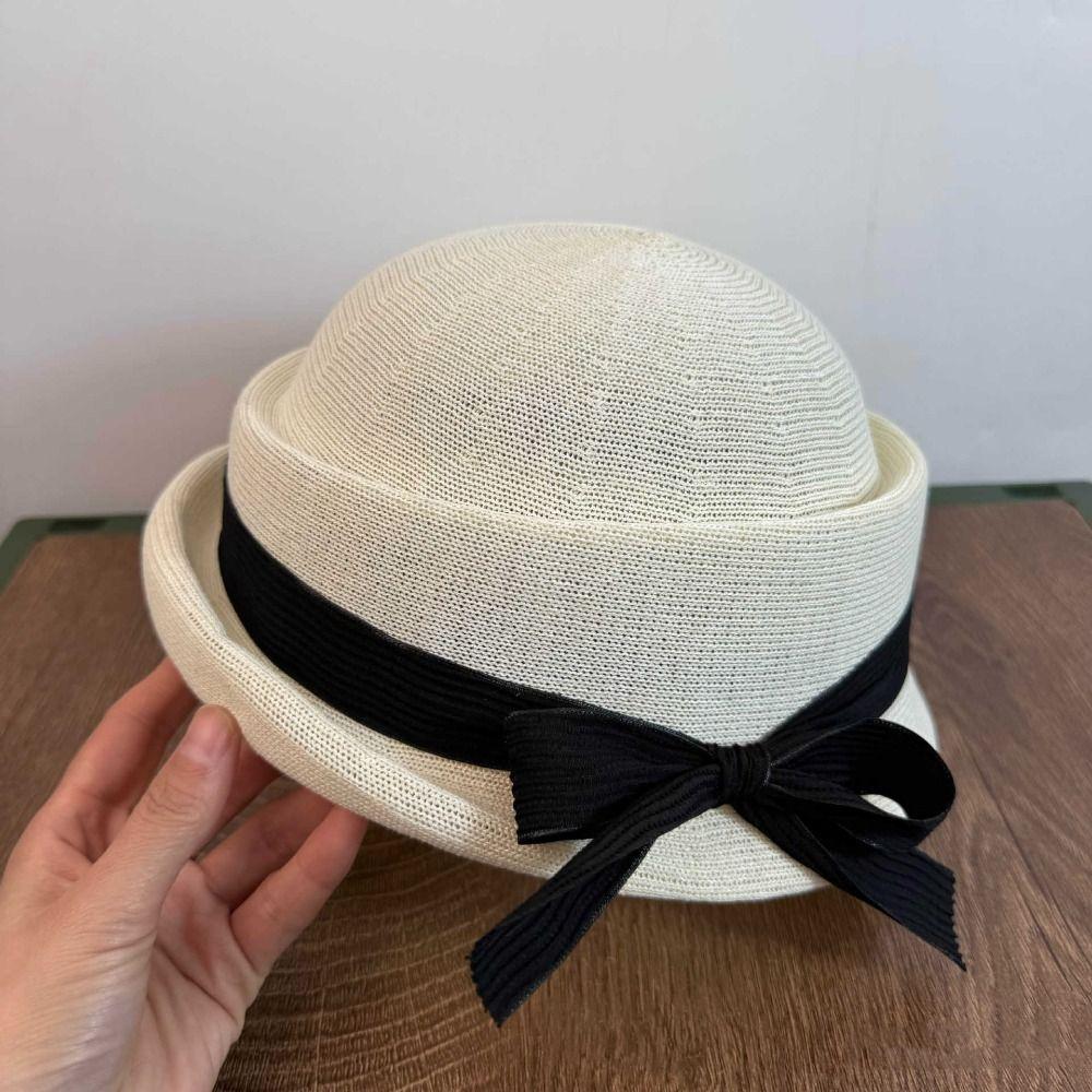 Bowknot Hepburn Style Formal Hat Knitted Fisherman Hat Fashion Bow Topper Hat Streetwear