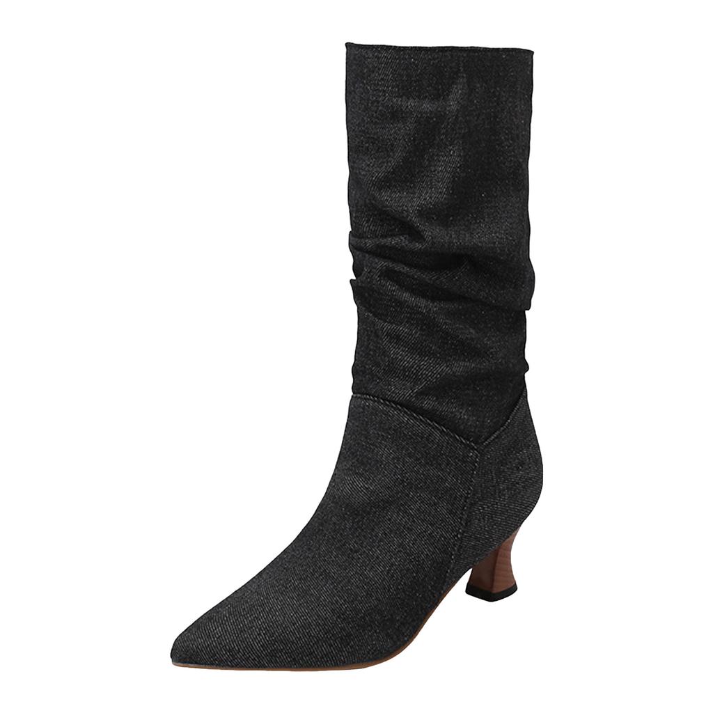 Stivali Alti da Donna con Tacco a Spillo e Punta Affusolata Moda Casual in Denim con Tacco Alto a Metà Polpaccio Stivali da Donna Taglia 8 Lunghezza Media