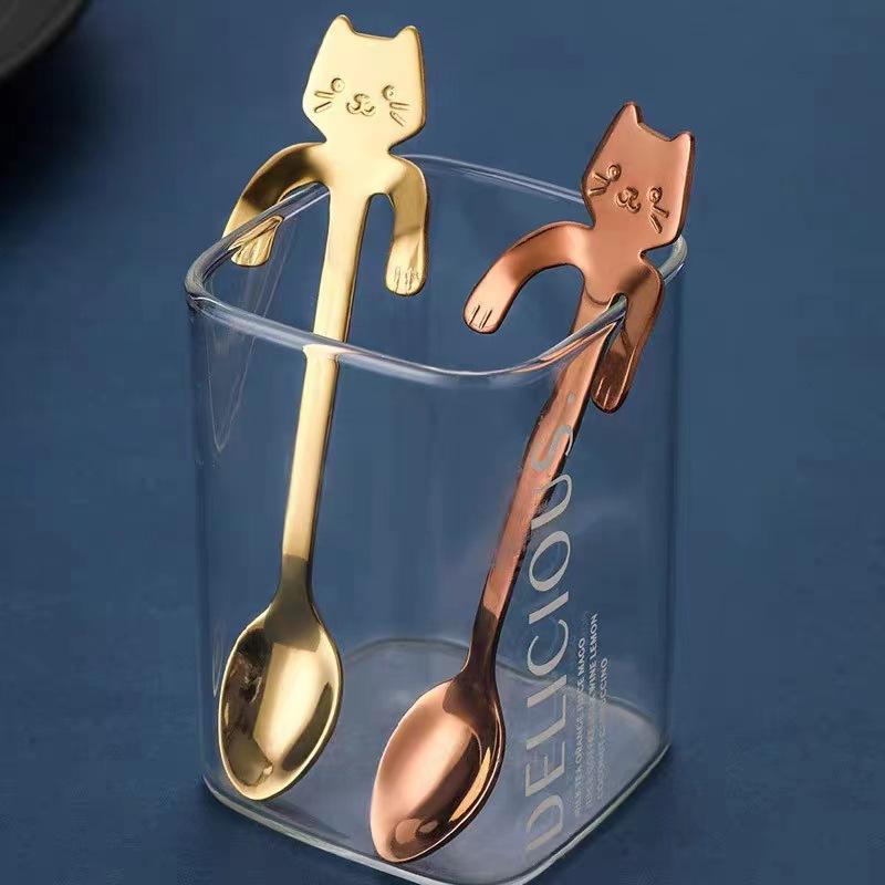 1pc Stainless Steel Coffee Spoon Lovely Cute Cat Shape Teaspoon Dessert Snack Scoop Ice Cream Mini Spoons Tableware