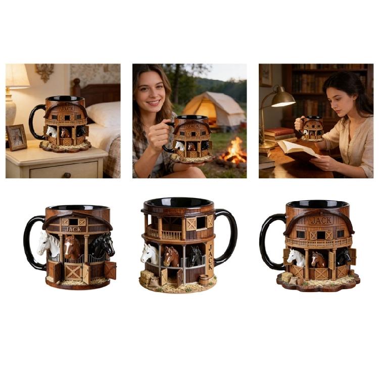Artistic Equestrian Theme Drinking Cup Ceramic Coffee Mug With Flat 2D Print Horse Stable Pattern For Daily Use