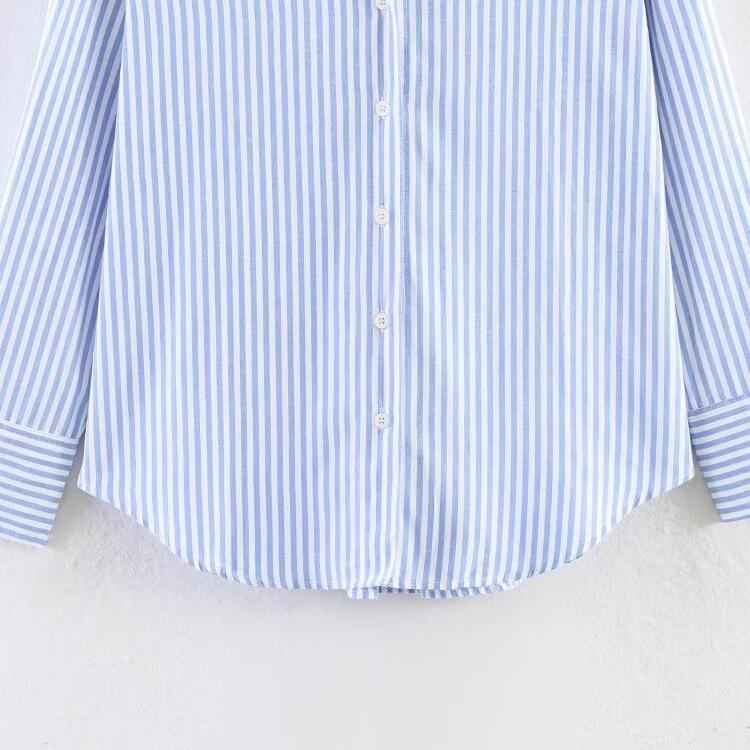 European and American French Women's Fashion Versatile Loose Versatile Striped Shirt 3057422406
