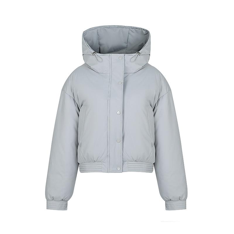 Women's Autumn and Winter Solid Color Padded Thickened Short Standing Collar Zipper Hooded Warm High Waisted Loose Bread Clothes Outerwear