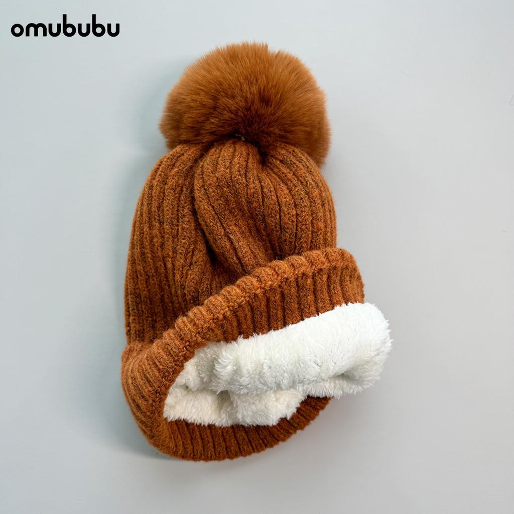 Winter plush wool hat women's tide versatile warm hairball knitted hat children's ear protection cold cover cold hat