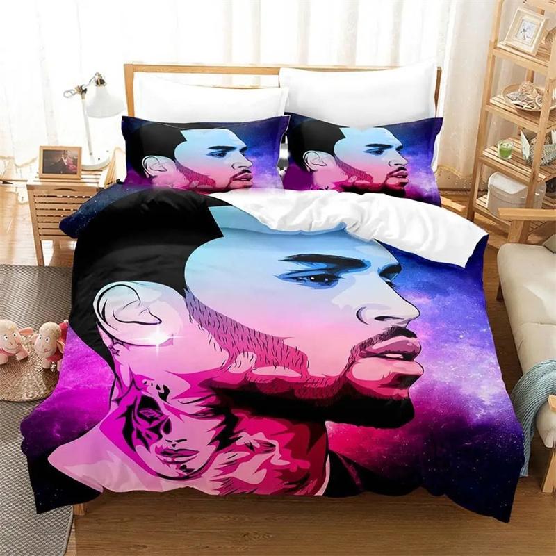 Music Print Chris Brown Bedding Set,Duvet Cover Comforter Bed Set Quilt Cover Pillowcase,King Queen Twin Size Boys Girls Adults