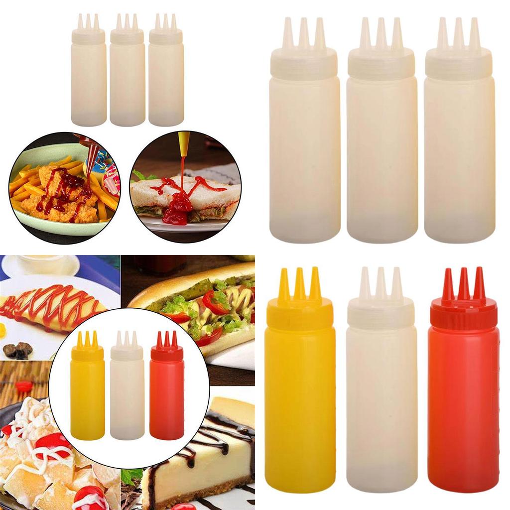 3x Sauce Bottles Squeeze Reusable Empty Multipurpose Squirt Bottles for Mustarde Ketchup Grilling Travel Cookie Decorating