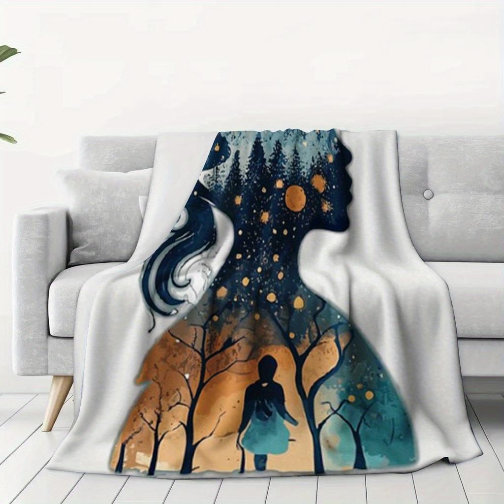 Ganzjahres-Kuschel-Flanell-Decke mit Sternenhimmel & Mond-Design - Weich, Maschinenwaschbar, Perfekt zum Nickerchen, Sofa, Bett oder Unterwegs