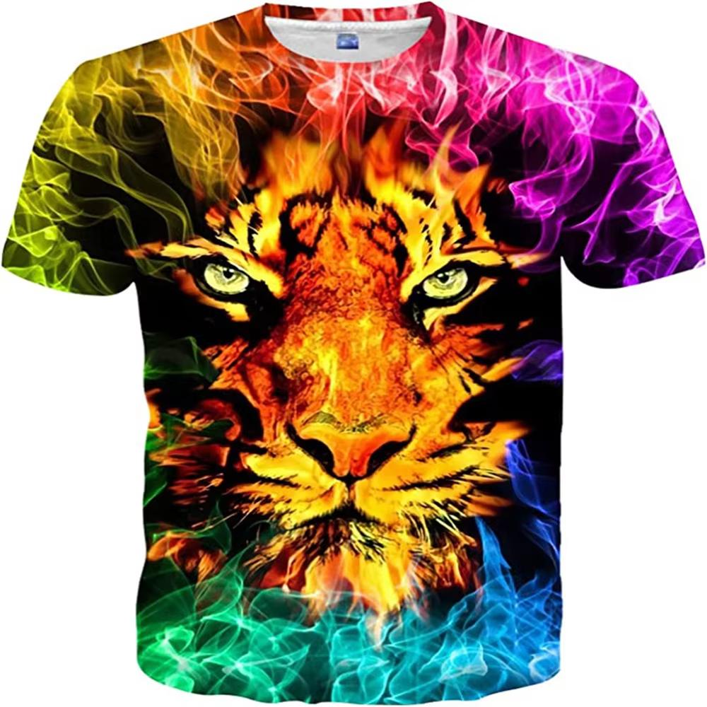 Boys' T-shirt Cool Tiger 3D Printed Children's Short Sleeved Round Neck Pullover, Outdoor Casual and Comfortable Children's Clothing