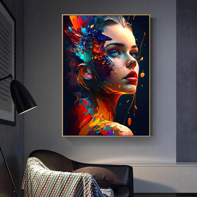 Imprimare afiș femeie colorată abstractă, artă modernă, pictură pe pânză, pentru dormitor, sufragerie, decorare a casei Cuadros