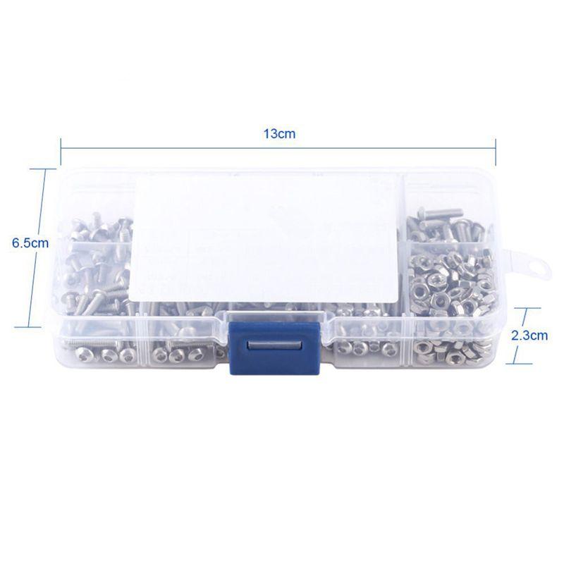 ABWR-1360Pcs M3 Hex Socket Screw Nut Stainless Steel M3 Screws Nuts Assortment Kit Fastener