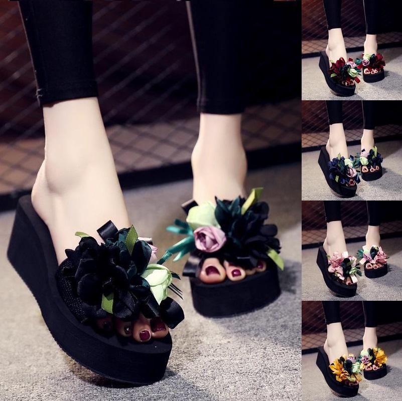 Elegante Damen Bohemian Stil Applikationen Blumen Knospen Hausschuhe Für Strand Spaß