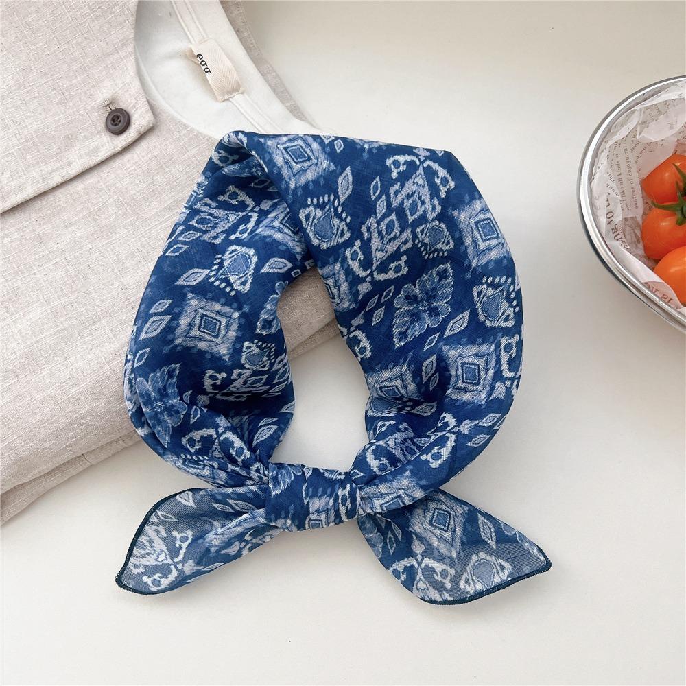 Cashew Small Square Scarf Floral Square Handkerchief Simple Printed Silk Scarf  Vacation