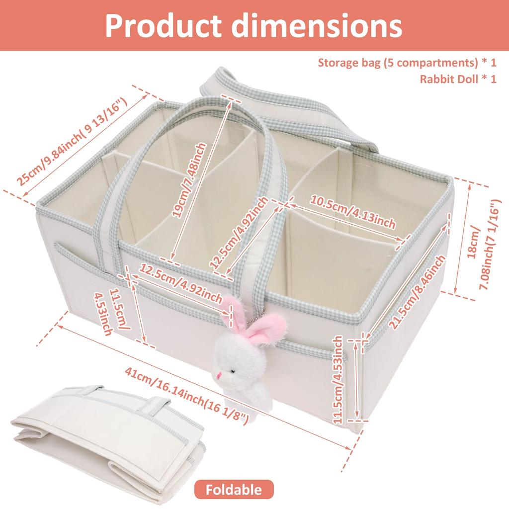 Baby Diaper Caddy Felt Baby Diaper Organizer with 5 Compartments Portable Nursery Storage Basket Nappy Diaper Changing Organizer