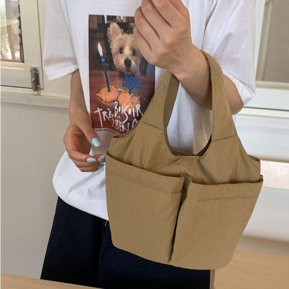 Multi-pouch Simple Commuting Tote Bag Large Capacity Solid Color Handbag Folded Bucket Bag  Unisex