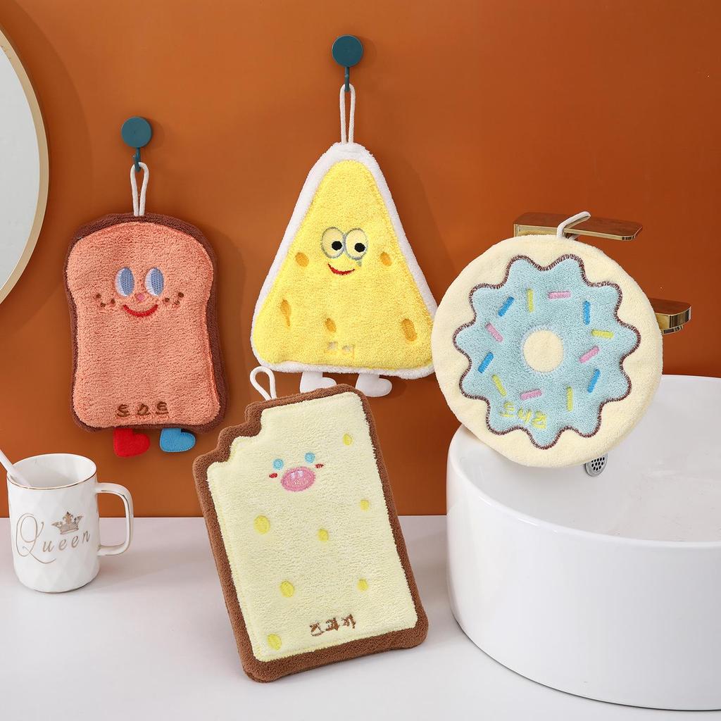 Quick-Dry Cartoon Cheese Hand Towel - Coral Fleece for Kids