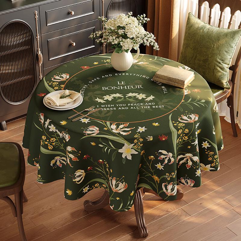 Linen Round Tablecloth Light Luxury Household Tablecloth Waterproof Non-slip No-wash Tea Table Decoration Protection Cover Cloth