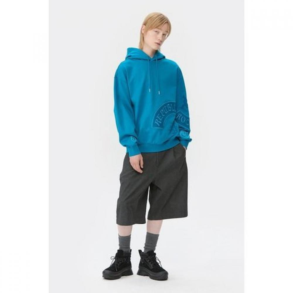 Customellow Blue Oversized Graphic Embroidered Sweat Hoodie Cwtaw25631bux