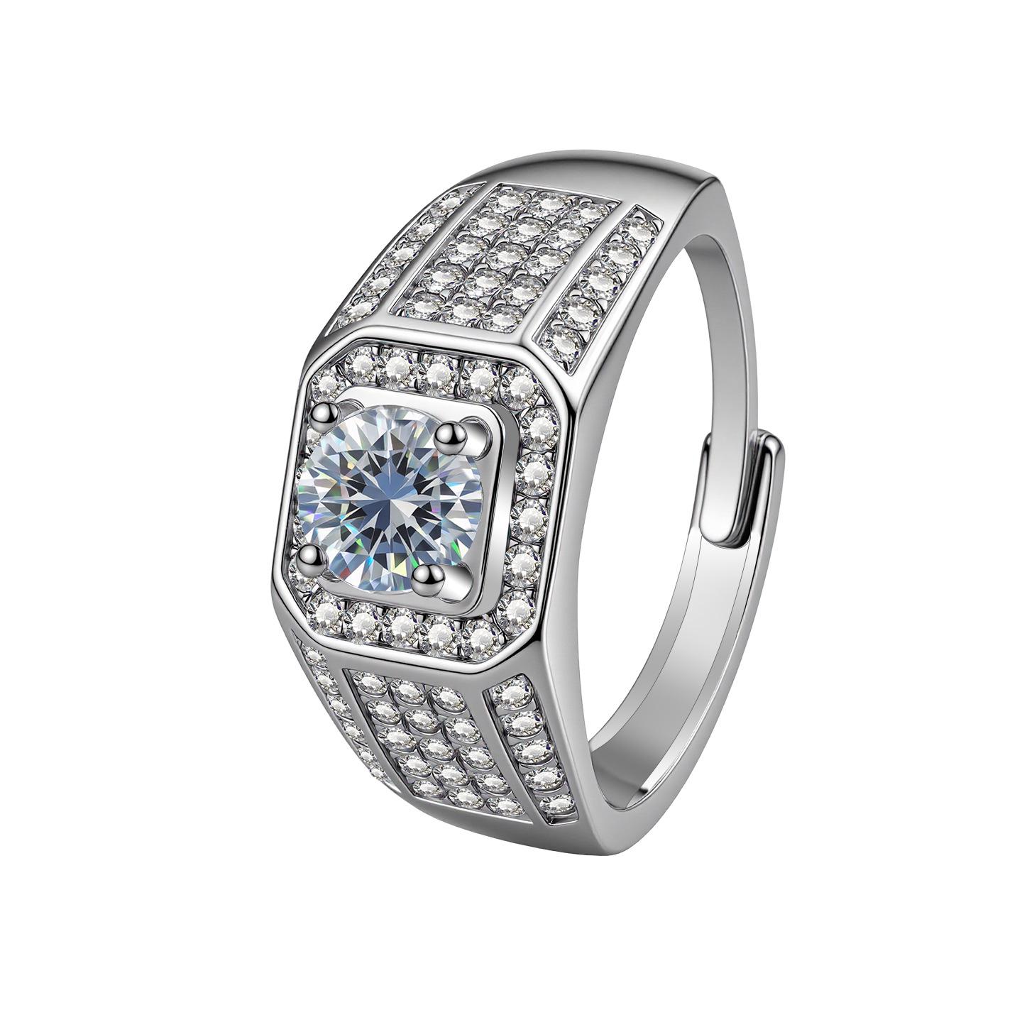Eco-friendly White Gold Men s Copper-Plated Open Ring with Diamond Edge Adjustable