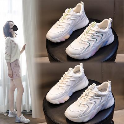 Rainbow Bottom Dad Shoes Women's Spring 2026 Leather Women's Shoes Thick Sole Heightening Sports Running Shoes Children