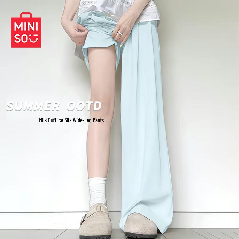

MINISO Women s Summer High-Waisted Wide-Leg Straight Pants S
