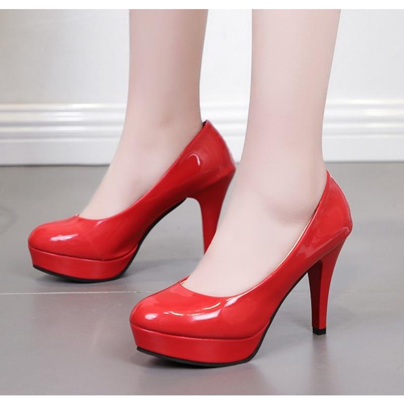 Dámské lodičky Klasické lakované boty na vysokém podpatku Nud Hlavová platforma Svatba Dámské společenské boty Plus Size 34-42