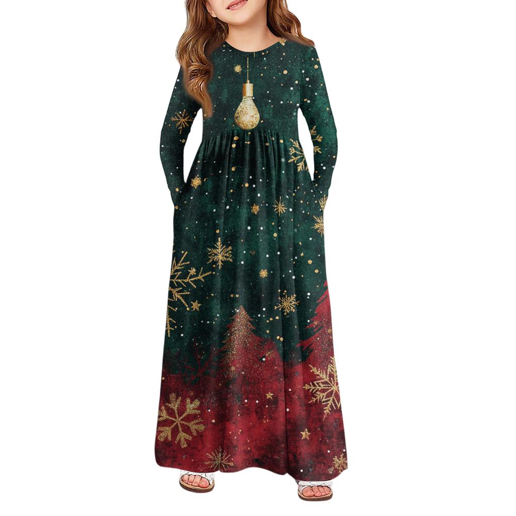 Девичье платье макси - Платье с длинным рукавом и карманом на Рождество