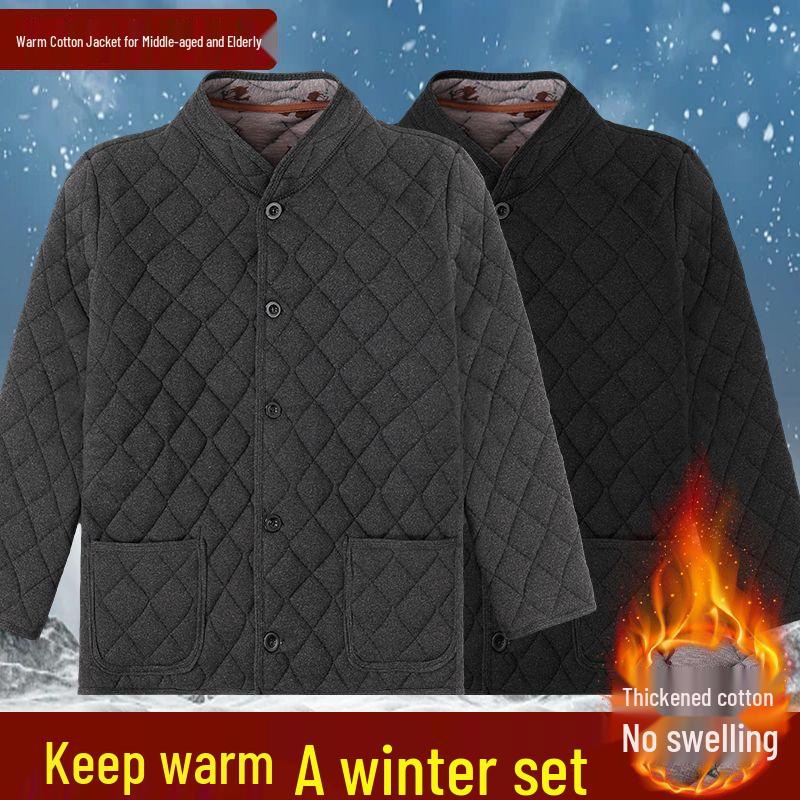 Men's Winter Velvet Set for Seniors: Warm Cotton Jacket and Pants