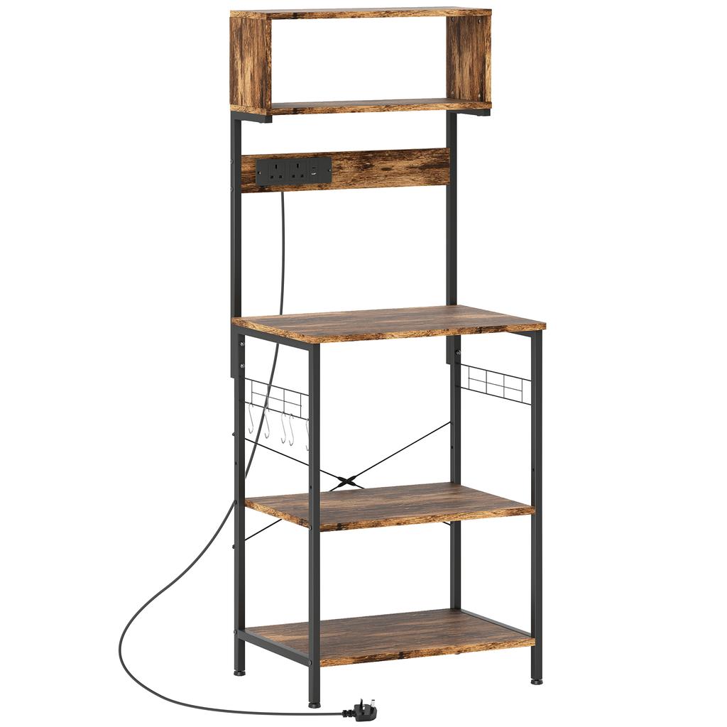 Kitchen Storage Rack Bakers Rack With Power Outlet Usb Charger Rustic Brown