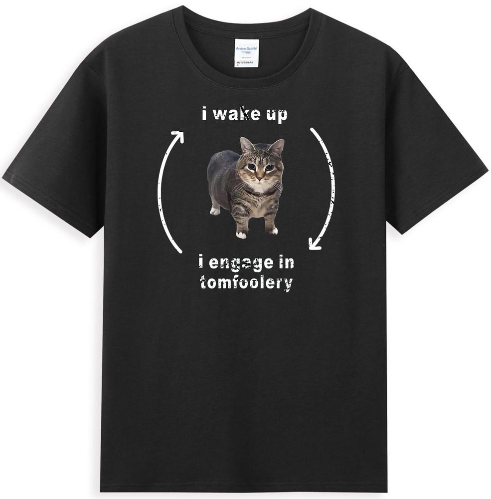 Silly Cat I Wake Up I Engage In Tomfoolery Funny Unisexs Tshirt