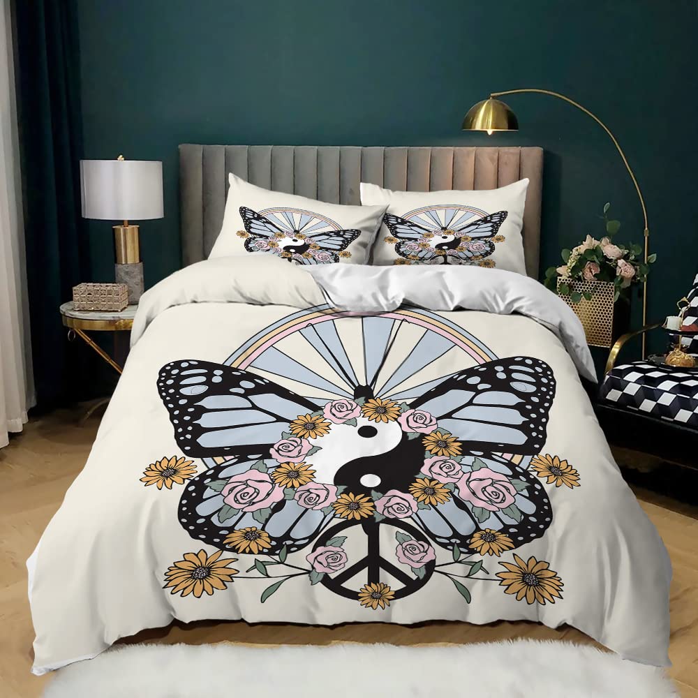 Bettbezug-Set mit Schmetterlingen, Kingsize, blau-lila Schmetterlinge, bedruckt, Bettbezug-Set für Mädchen und Kinder, Bettbezug und Kissenbezüge