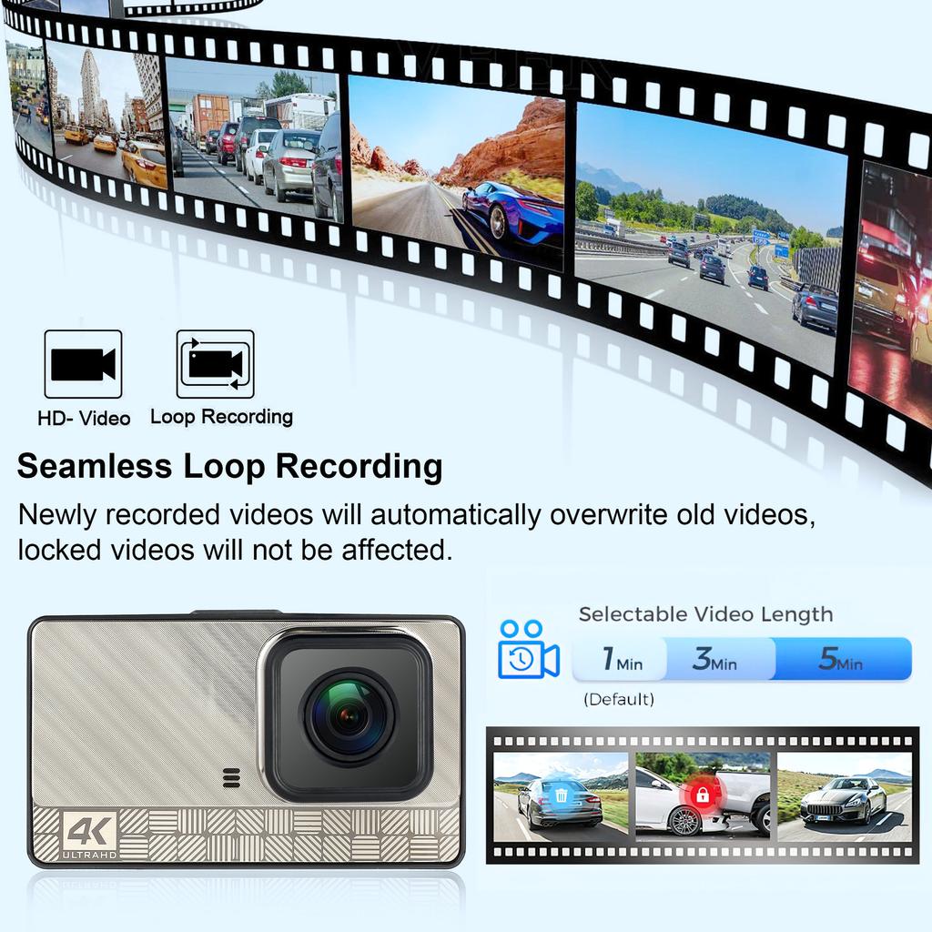 4K Ultra High Definition mit WiFi Mobile Internet ADAS BSD Front- und Heck-Dual-Recording-Fahrtenrekorder