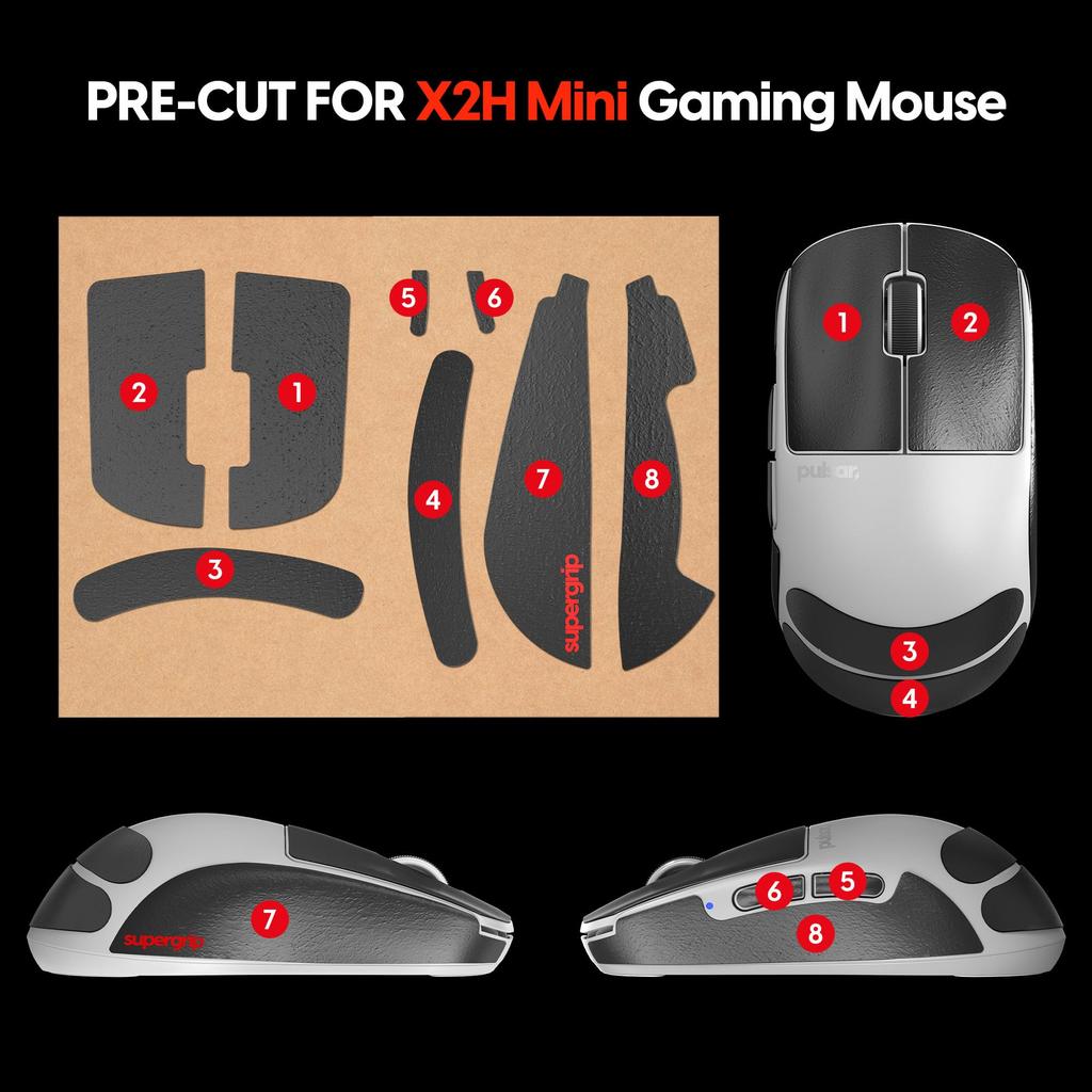 Pulsar Gaming Gears Supergrip X2H Mini Pre-cut Anti-Slip Gaming Mouse Grip Tape, Ultra-Thin