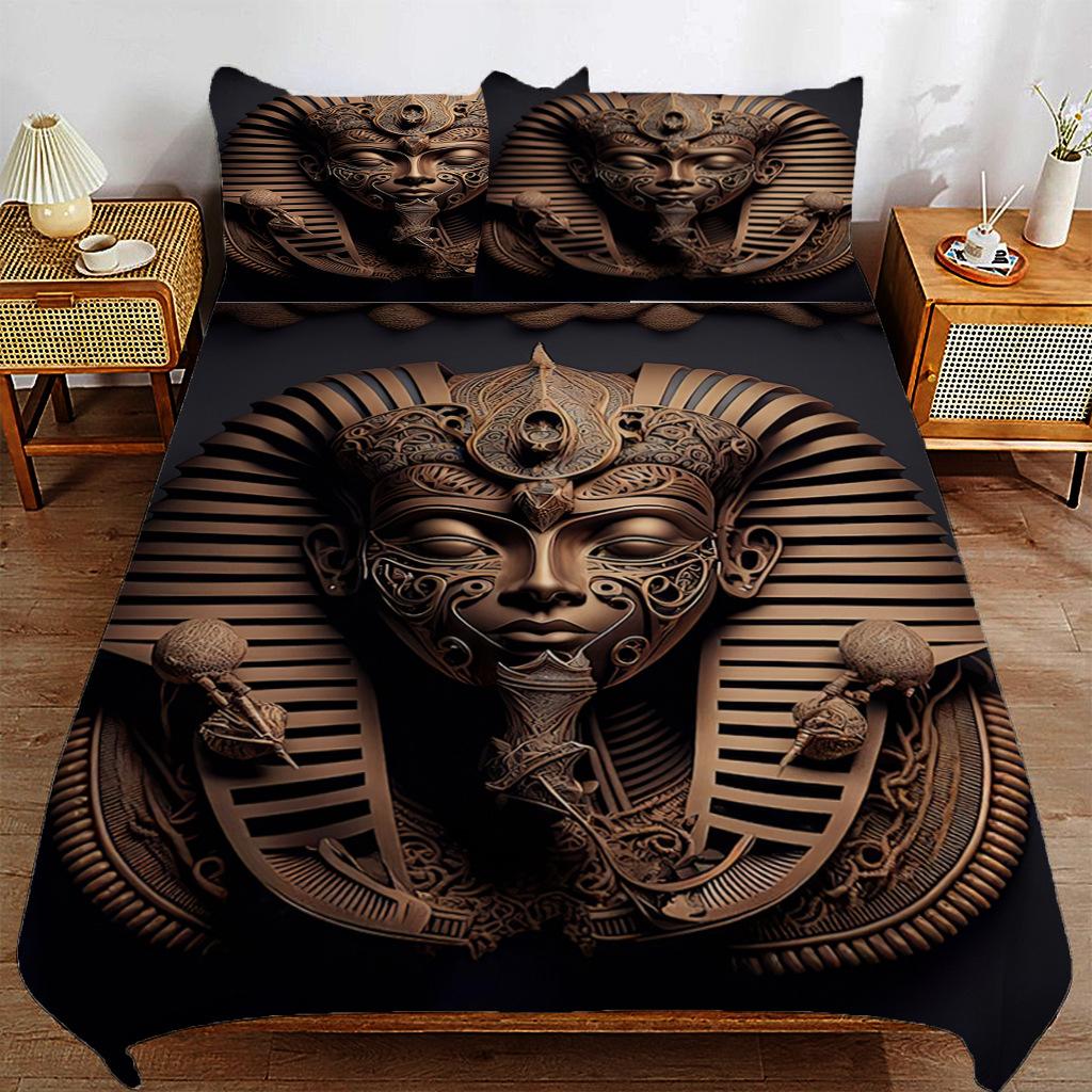 

Ancient Egyptian Pharaoh Print Bed Three-Piece Set, Bedding, Digital Printing Bedding 135*200