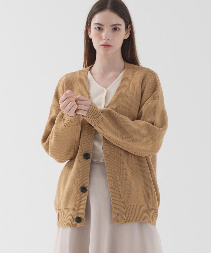 Pianer Classic Oversized V-Neck Cardigan (Mocha)
