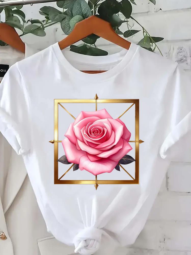 (Asian Size) Tee Lady Female Clothing T Shirt Printed Women Casual Fashion Feather Vintage Trend Top Graphic Short Sleeve T-shirts