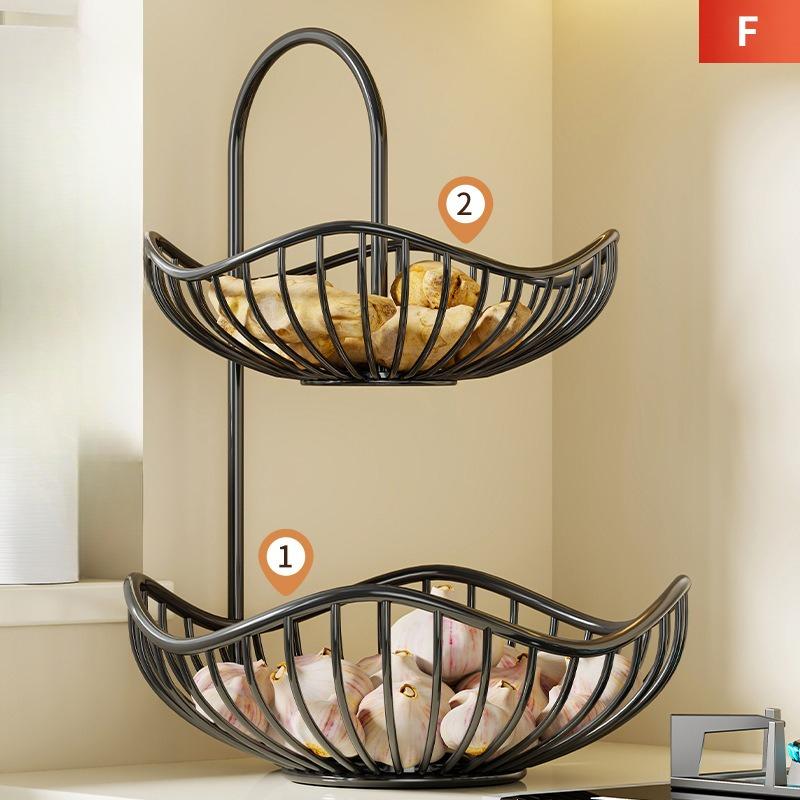 2-Tier Countertop Fruit Basket & Vegetable Storage Organizer | Metal Wire Kitchen Produce Stand for Garlic, Onions & Snacks