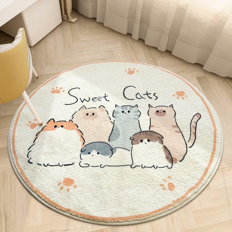 Round Faux Cashmere Area Rug Bedroom Kids Play Mat Creamy Soft Thick Plush Floor Washable