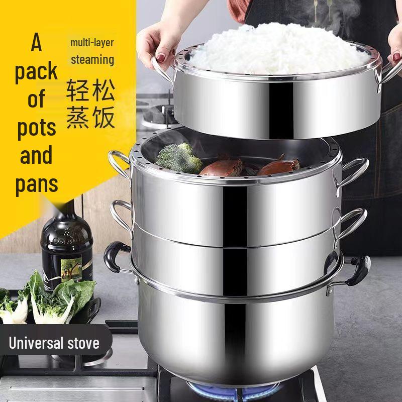 Old-Fashioned Stainless Steel Multi-Layer Steamer Pot with Composite Bottom